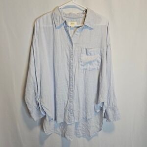 Maeve Anthropologie Linen‎ Tunic Top Women's MP Blue Button Down Long Sleeve